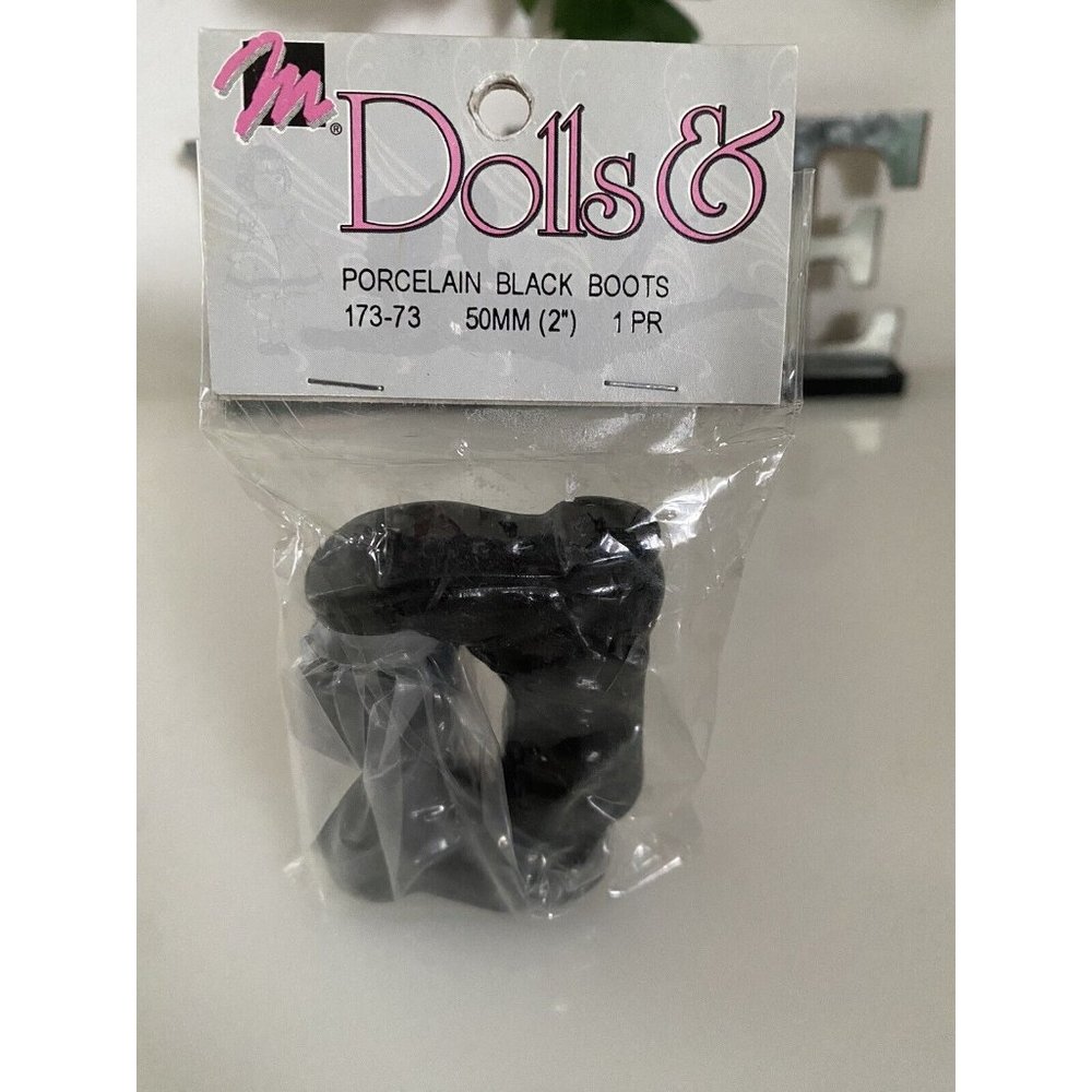 Vintage 2 In Black Porcelain Doll Boots by Dolls & Supplies in Original Bag - Picture 1 of 13